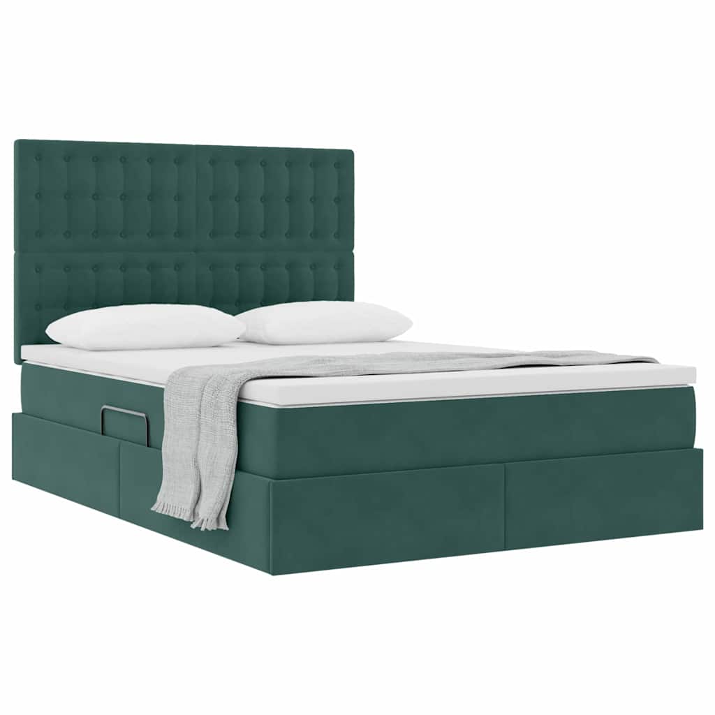 Lit avec rangement et matelas Vert foncé 140 x 200 cm Velours - XIOS
