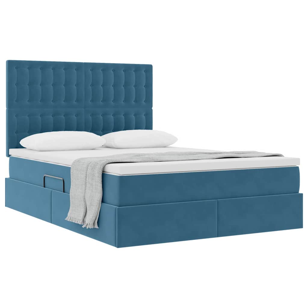 Lit avec rangement et matelas Bleu foncé 140 x 200 cm Velours - XIOS