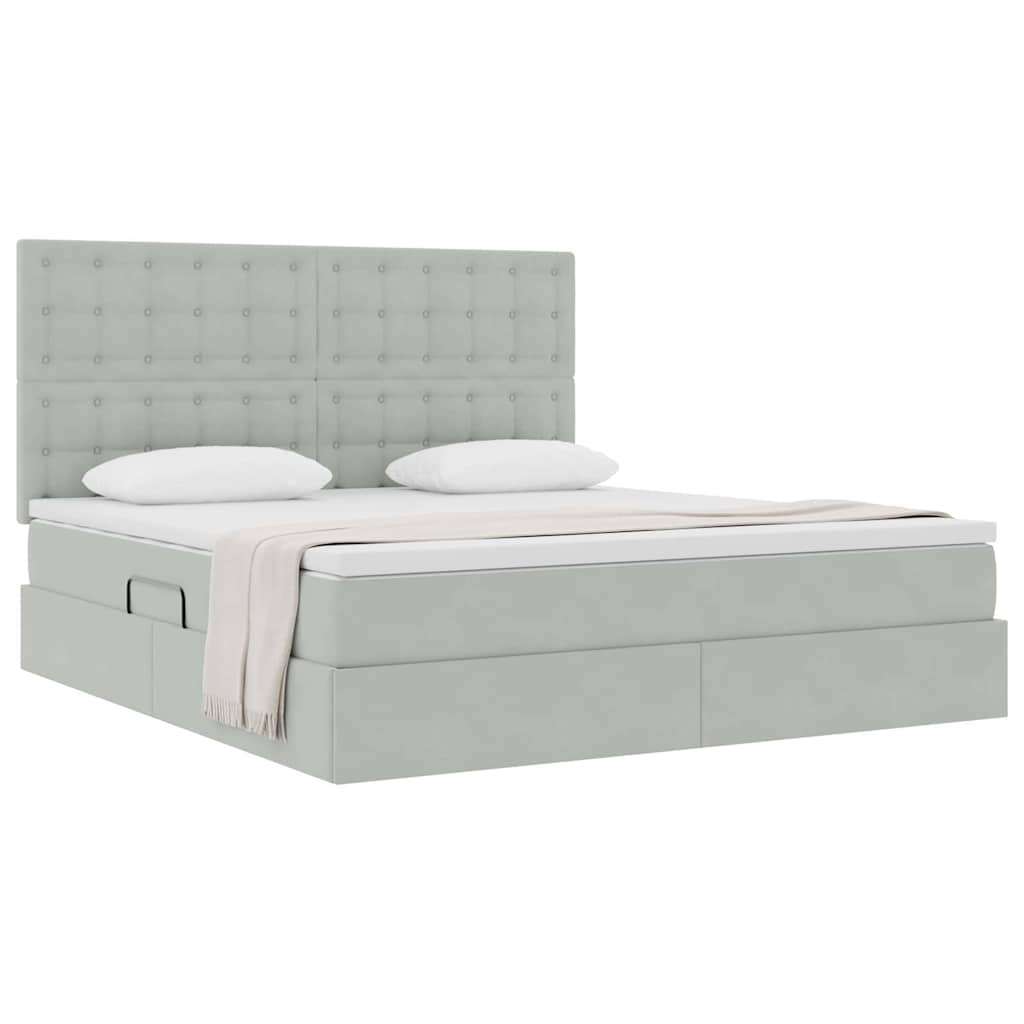 Lit avec rangement et matelas Gris clair 160 x 200 cm Velours - XIOS