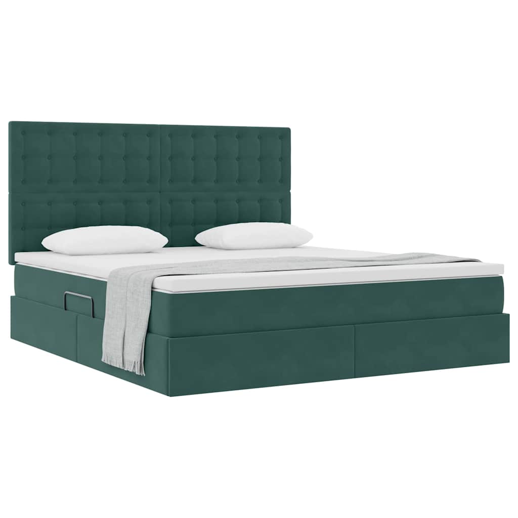 Lit avec rangement et matelas Vert foncé 160 x 200 cm Velours - XIOS