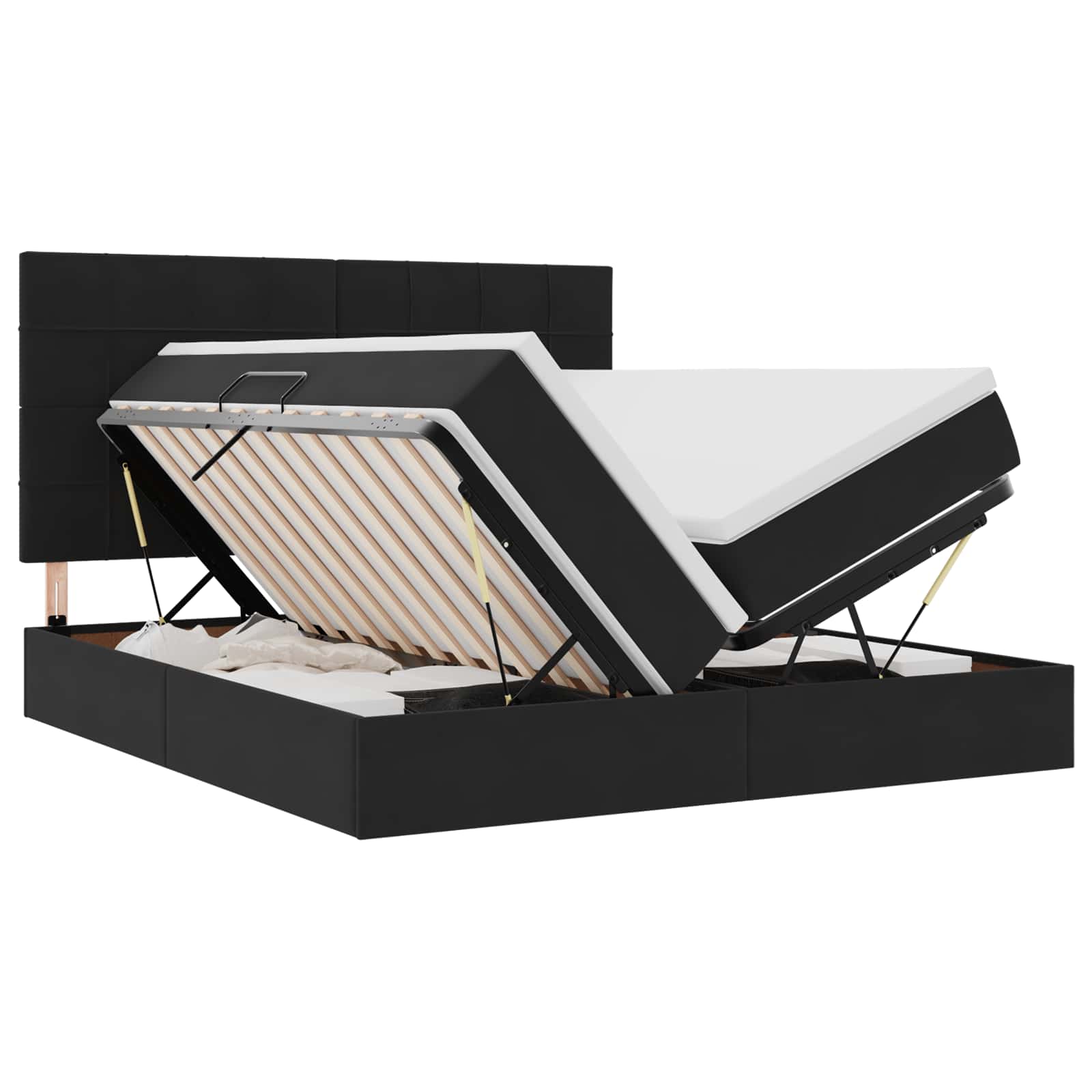 Lit de Rangement avec matelas Noir 200 x 200 cm Velours - XIOS