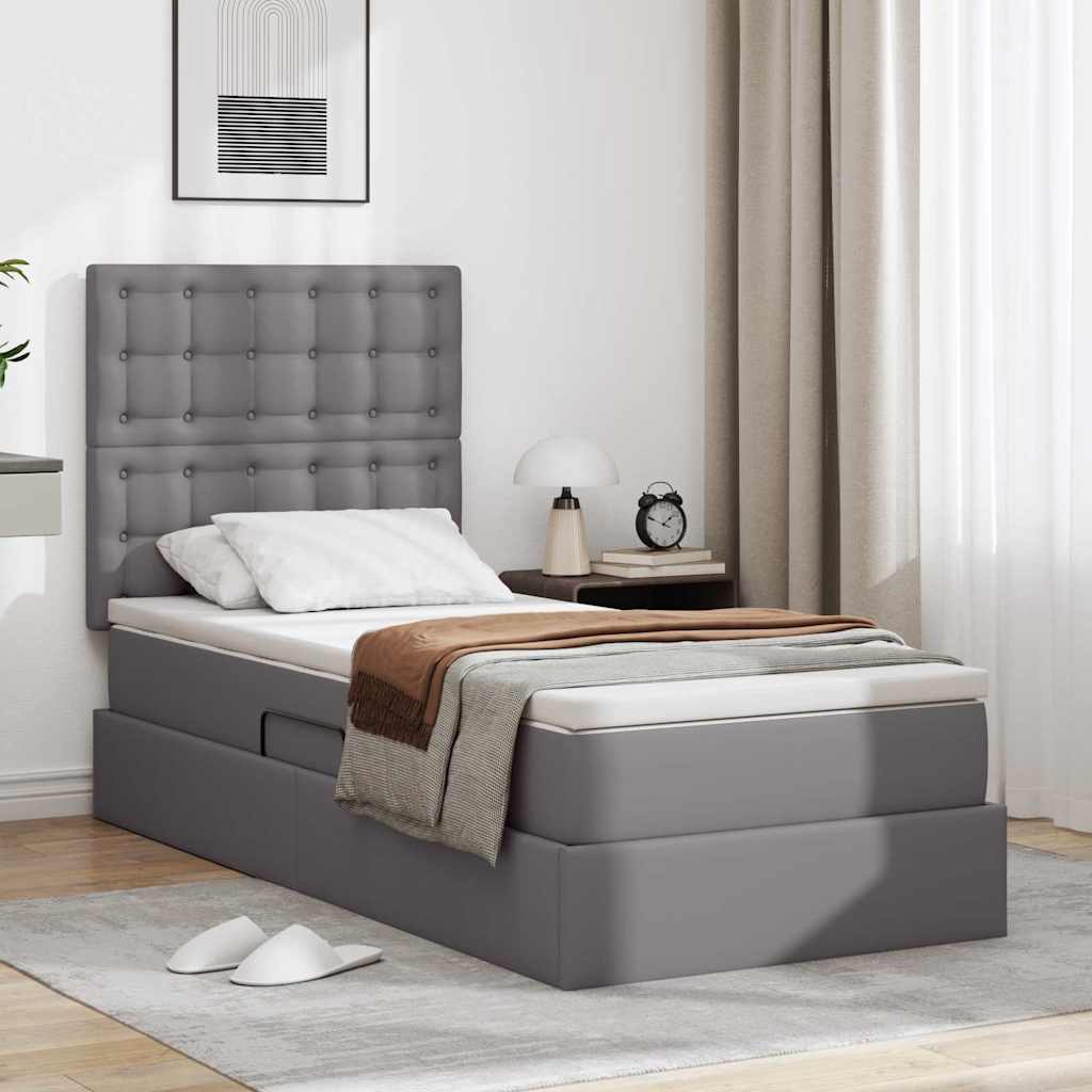 Lit avec rangement et LED Gris 100 x 200 cm Simili cuir - XIOS