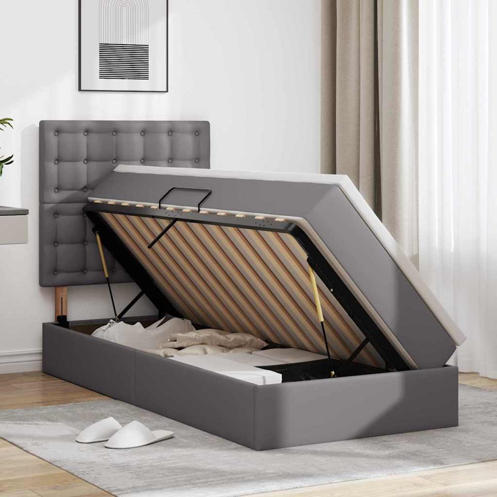 Lit avec rangement et LED Gris 100 x 200 cm Simili cuir - XIOS
