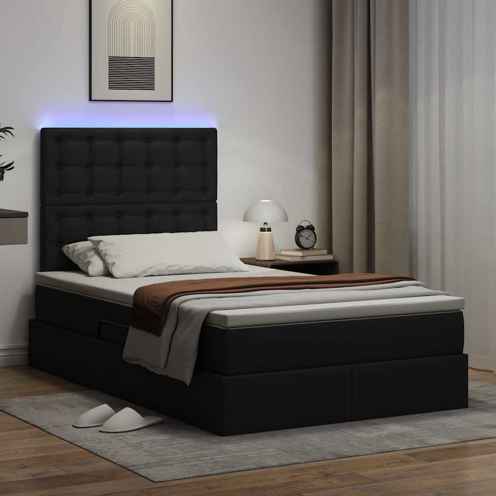Lit avec rangement et LED Noir 120 x 190 cm Cuir synthétique - XIOS