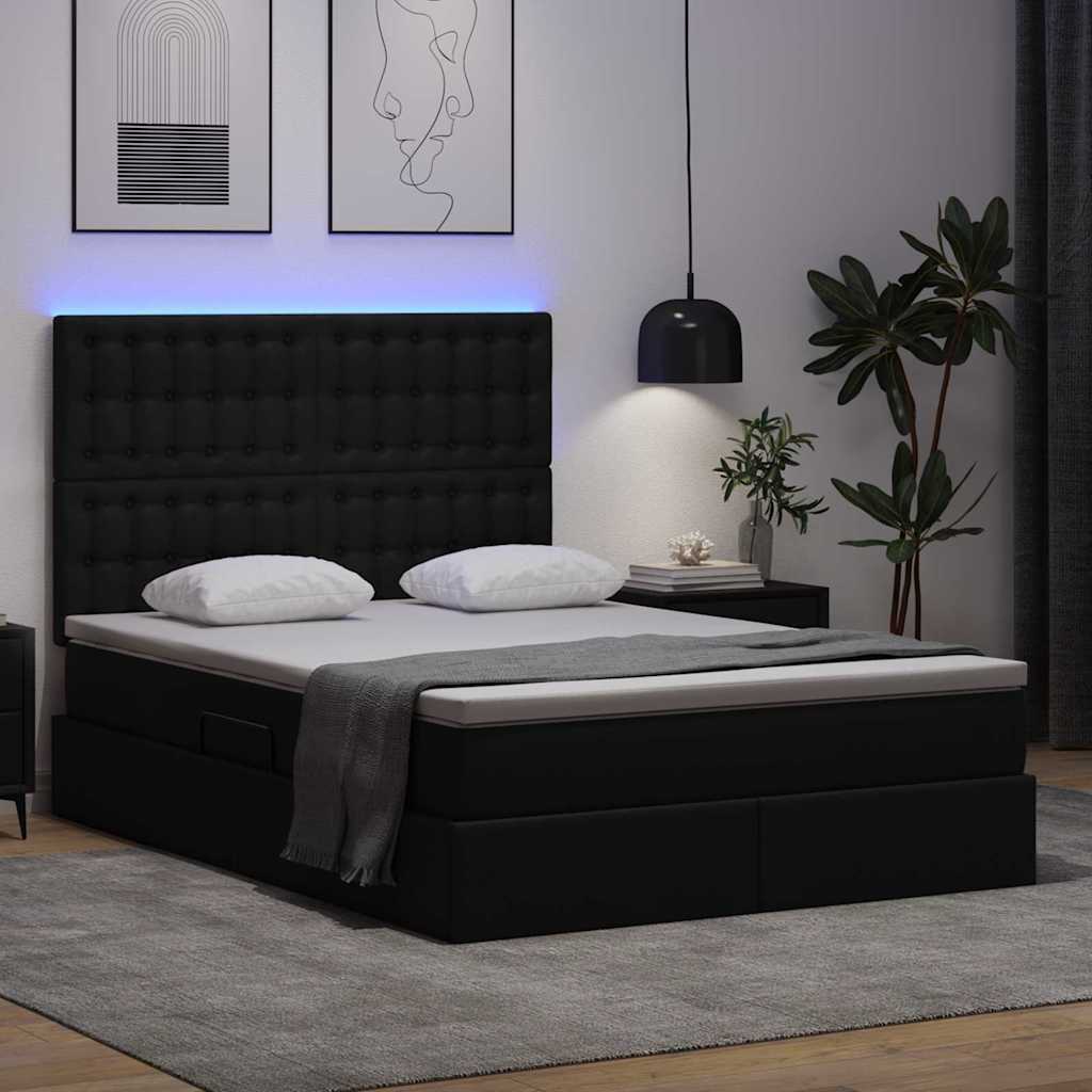 Lit avec rangement et LED Noir 140 x 190 cm Simili cuir - XIOS