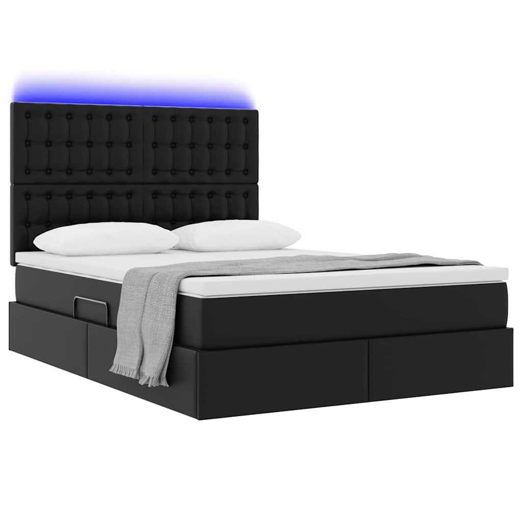 Lit avec rangement et LED Noir 140 x 200 cm Simili cuir - XIOS