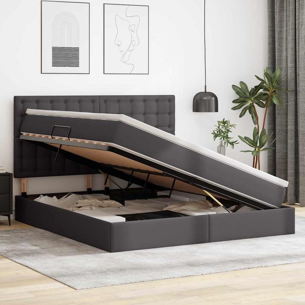 Lit avec rangement et LED Gris 160 x 200 cm Simili cuir - XIOS