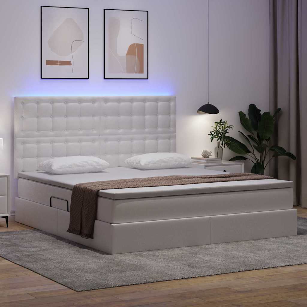 Lit avec rangement et LED Blanc pur 180 x 200 cm Simili cuir - XIOS
