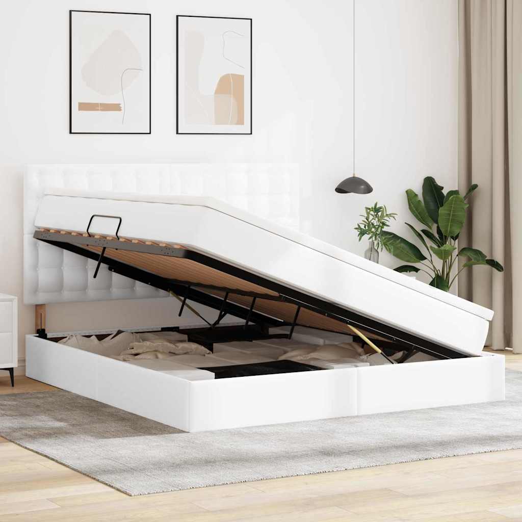 Lit avec rangement et LED Blanc pur 180 x 200 cm Simili cuir - XIOS
