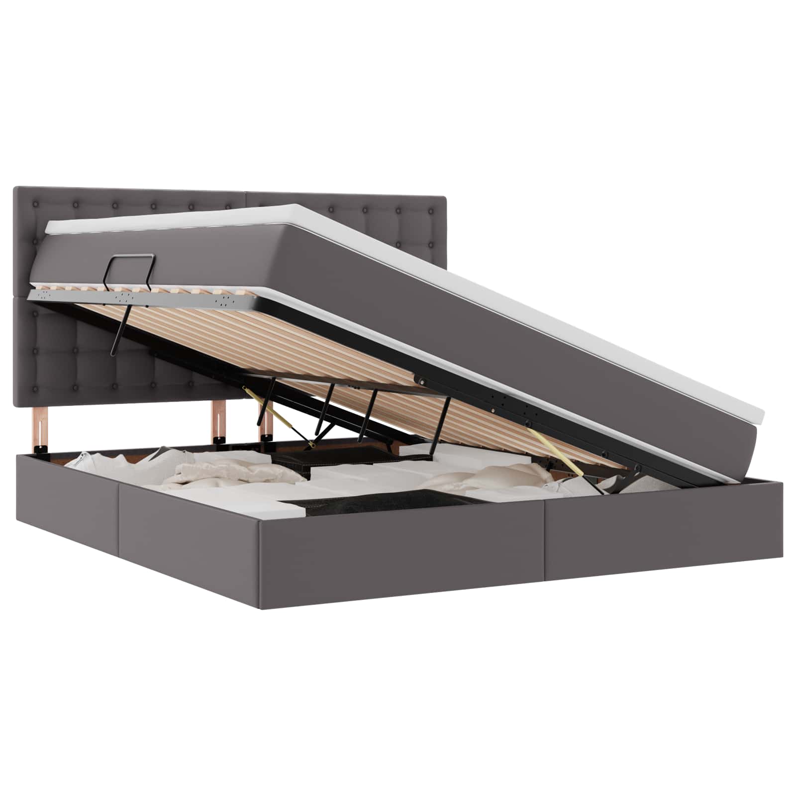 Lit avec rangement et LED Gris 180 x 200 cm Simili cuir - XIOS