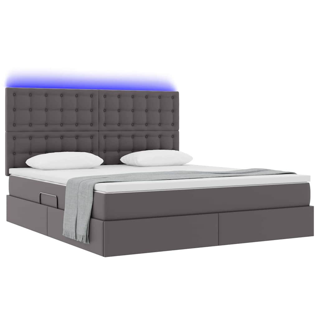 Lit avec rangement et LED Gris 180 x 200 cm Simili cuir - XIOS