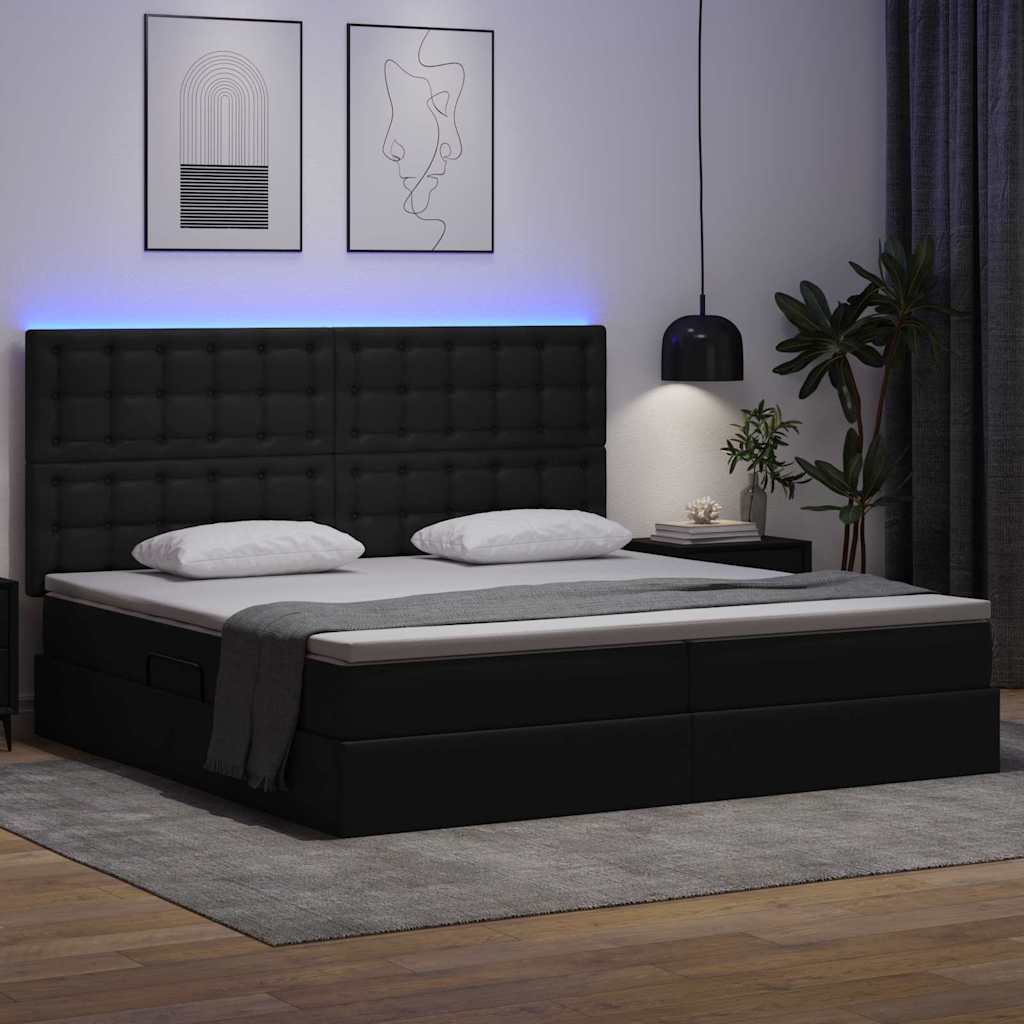 Lit avec rangement et LED Noir 200 x 200 cm Cuir synthétique - XIOS