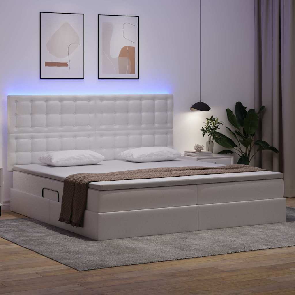Lit avec rangement et LED Blanc pur 200 x 200 cm Simili cuir - XIOS
