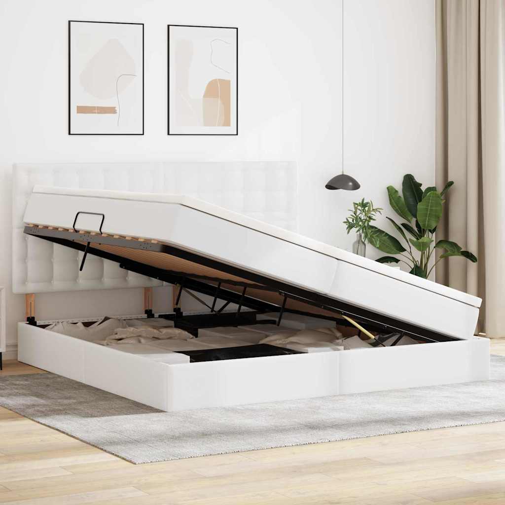 Lit avec rangement et LED Blanc pur 200 x 200 cm Simili cuir - XIOS
