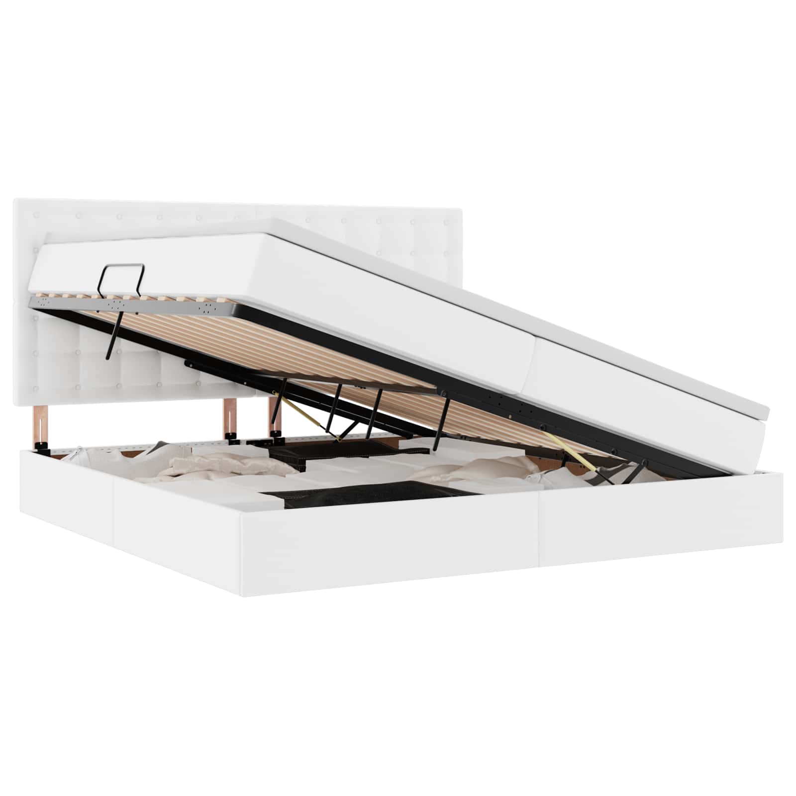 Lit avec rangement et LED Blanc pur 200 x 200 cm Simili cuir - XIOS