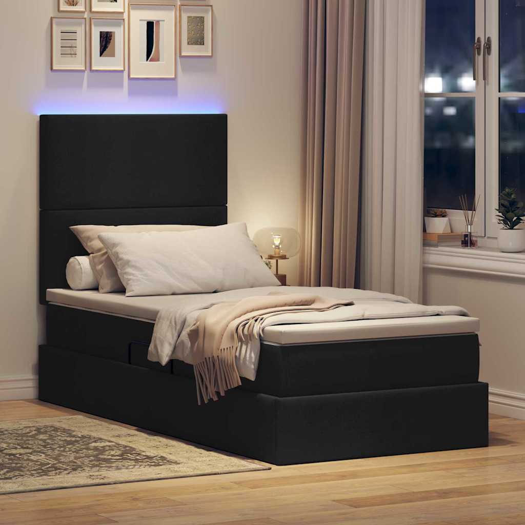 Lit avec rangement et LED avec LED Noir 90 x 190 cm Polyester - XIOS