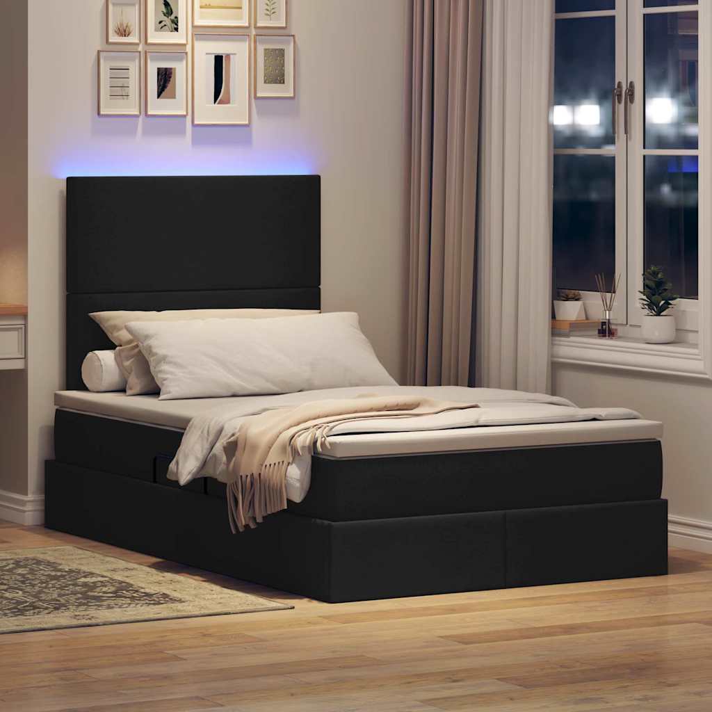 Lit avec rangement et LED Noir 120 x 190 cm Polyester - XIOS