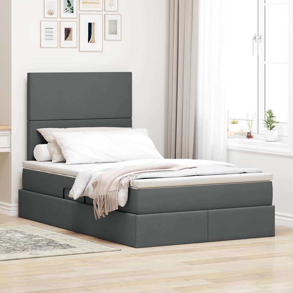 Lit de rangement LED avec matelas Gris foncé 120 x 200 cm Tissu