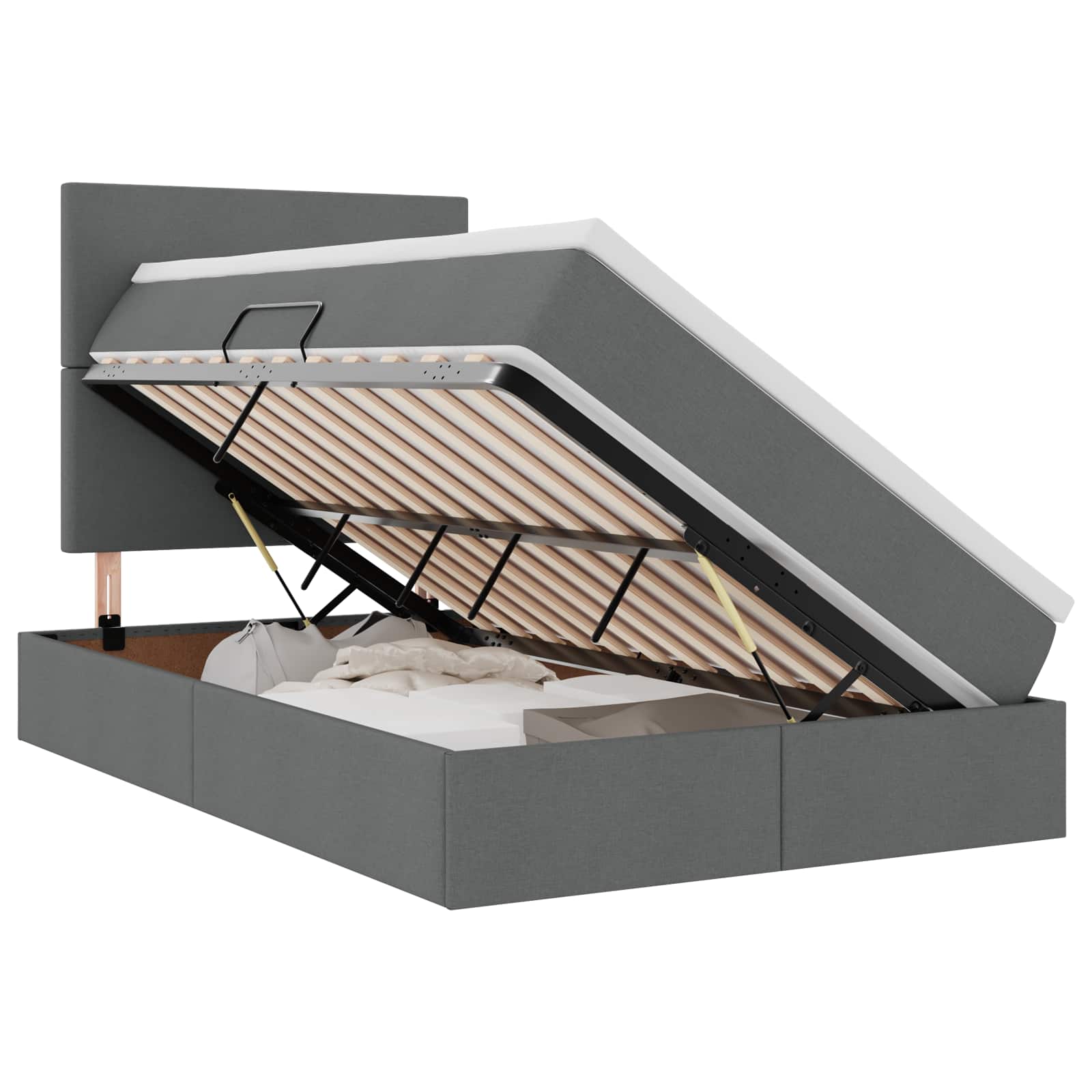 Lit de rangement LED avec matelas Gris foncé 120 x 200 cm Tissu