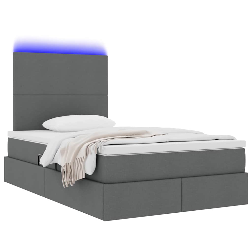 Lit de rangement LED avec matelas Gris foncé 120 x 200 cm Tissu