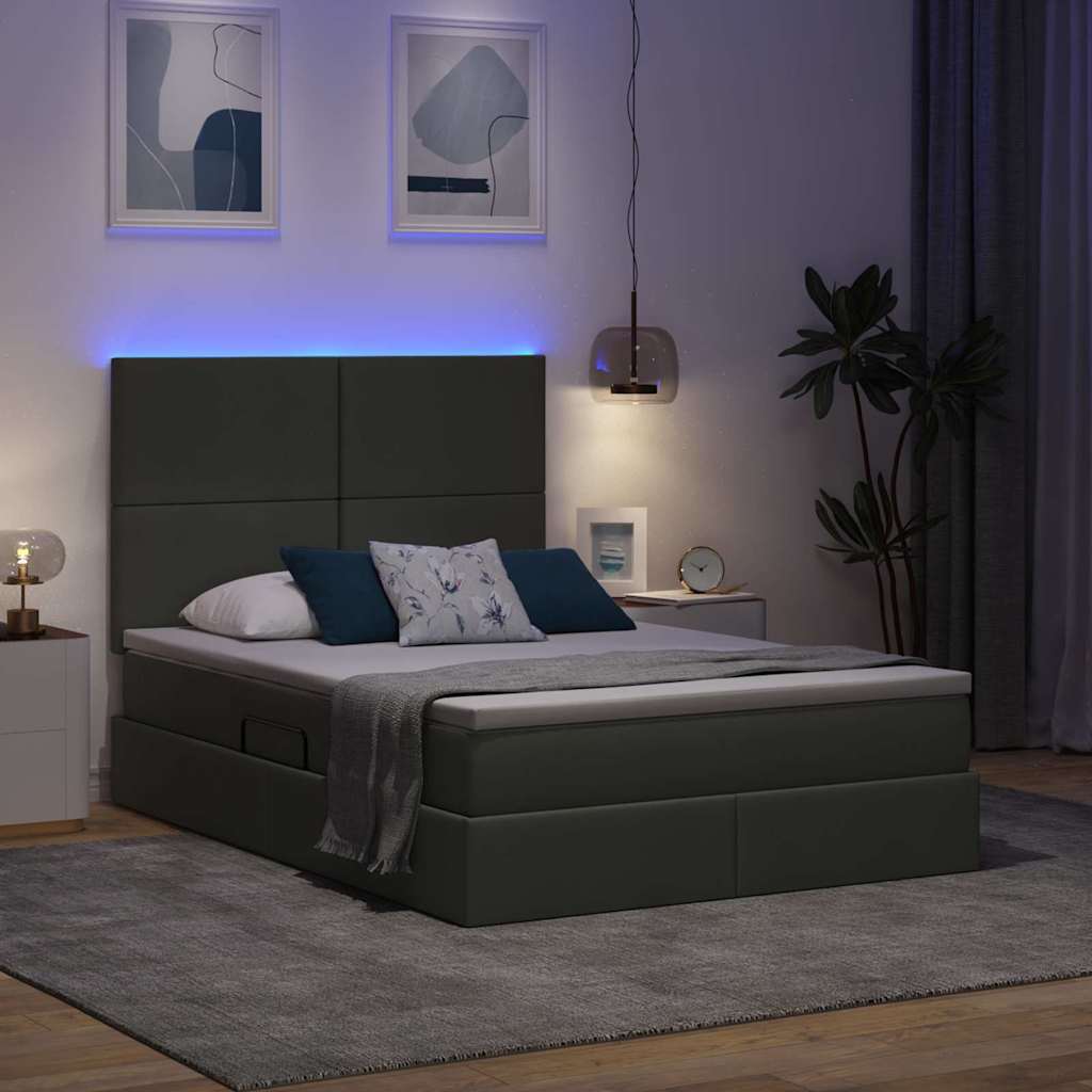 Lit avec rangement et LED Gris foncé 140 x 200 cm Polyester - XIOS