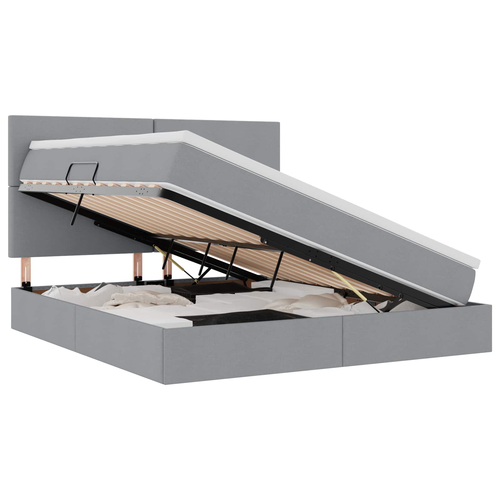 Lit avec rangement et LED Gris clair 160 x 200 cm Polyester - XIOS