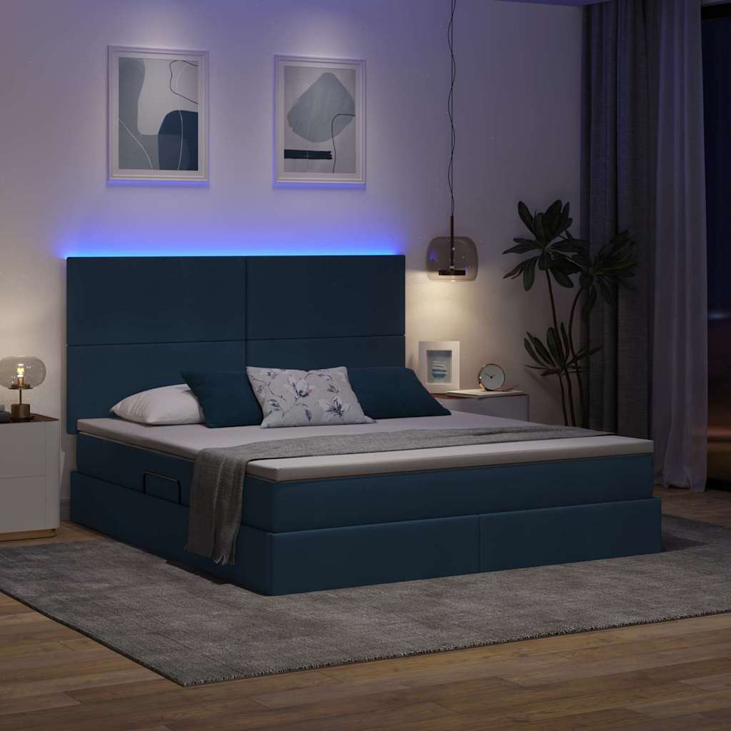 Lit avec rangement et LED Bleu 160 x 200 cm Polyester - XIOS