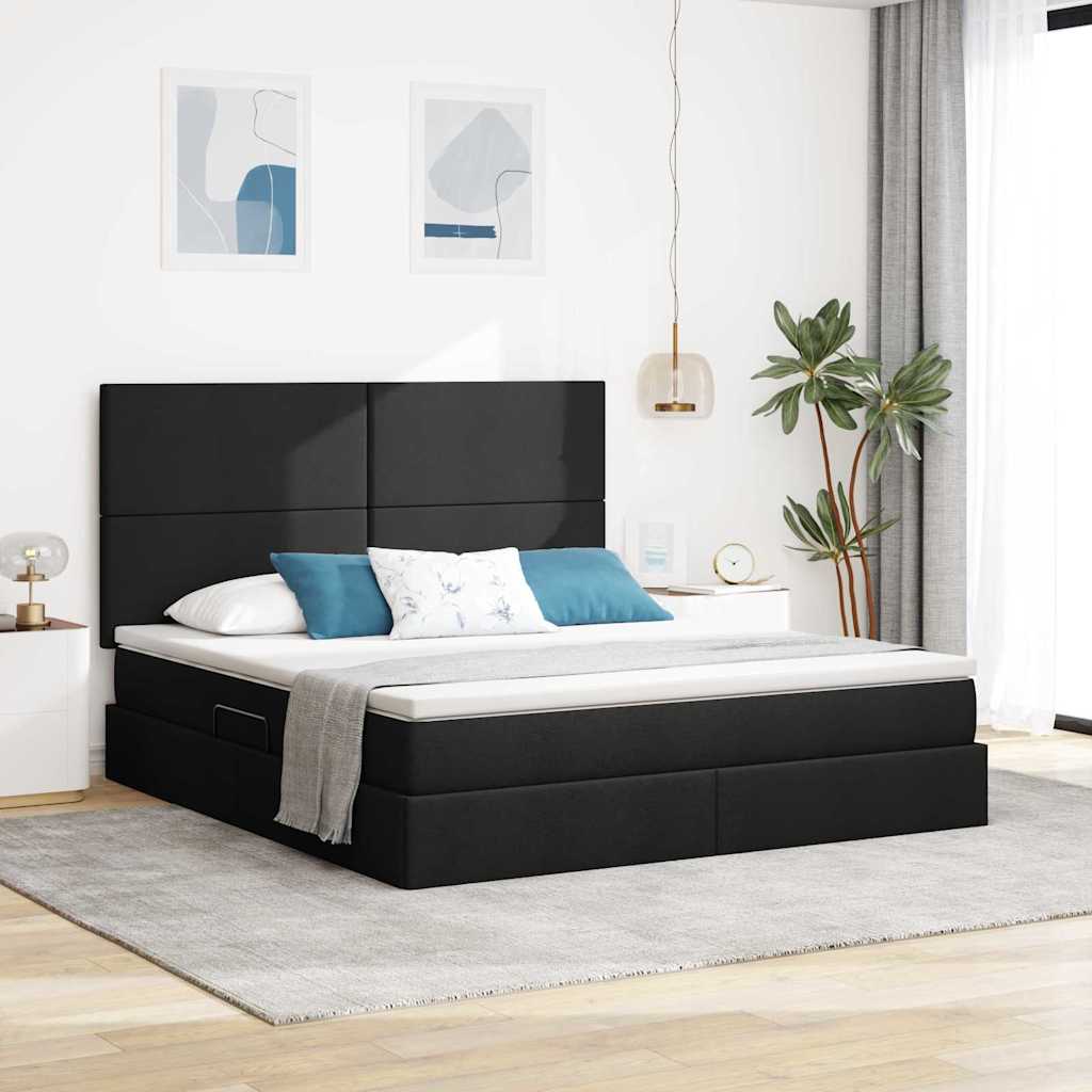 Lit avec rangement et LED avec LED Noir 180 x 200 cm Polyester - XIOS