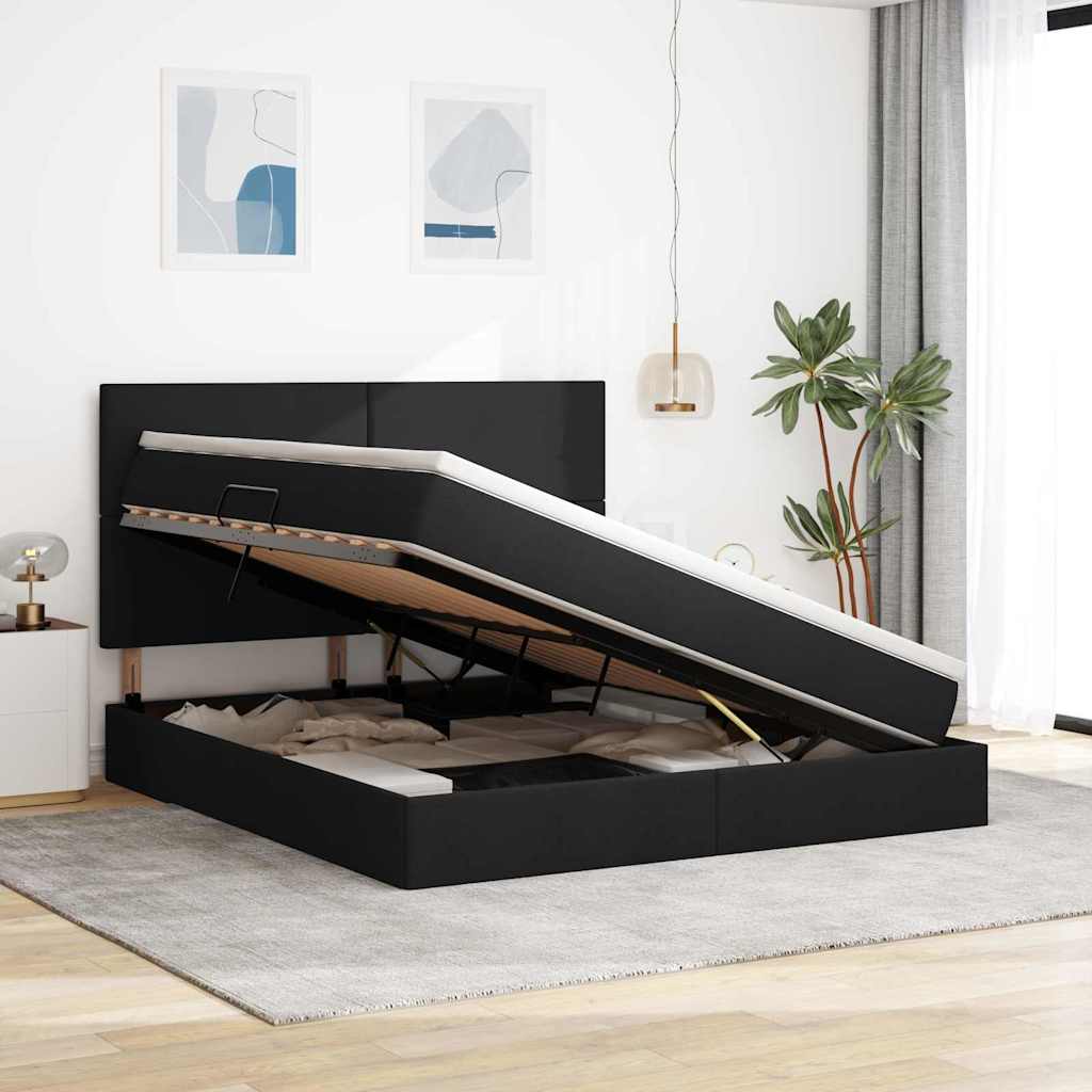 Lit avec rangement et LED avec LED Noir 180 x 200 cm Polyester - XIOS