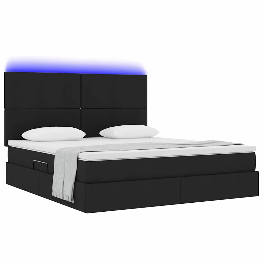 Lit avec rangement et LED avec LED Noir 180 x 200 cm Polyester - XIOS