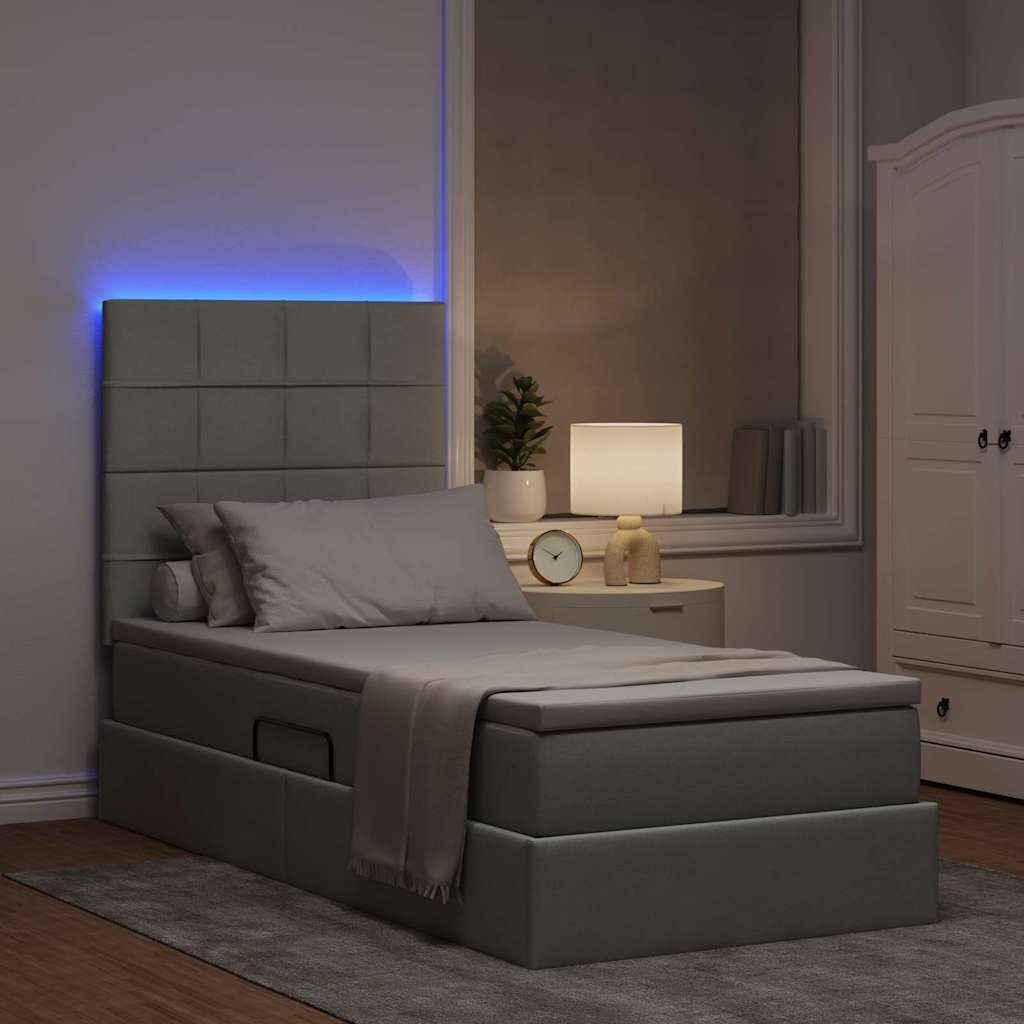 Lit de rangement LED avec matelas Gris clair 90 x 200 cm Tissu - XIOS
