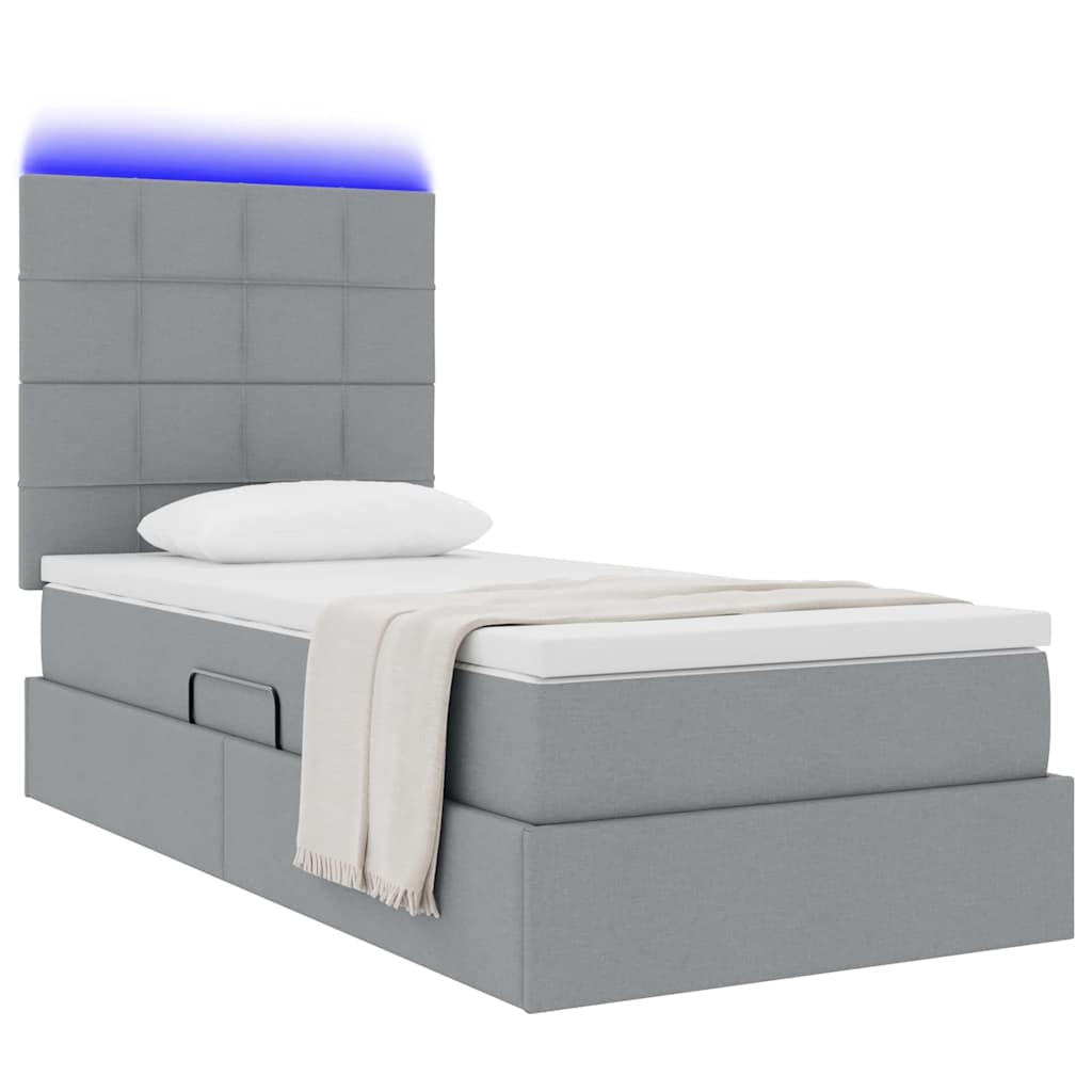 Lit de rangement LED avec matelas Gris clair 90 x 200 cm Tissu - XIOS