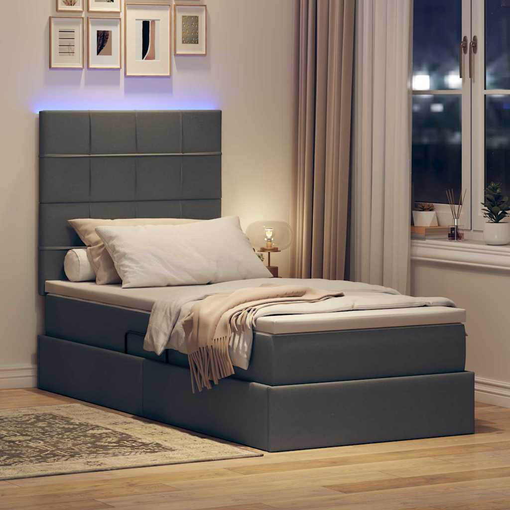 Lit de rangement LED avec matelas Gris foncé 100 x 200 cm Tissu - XIOS
