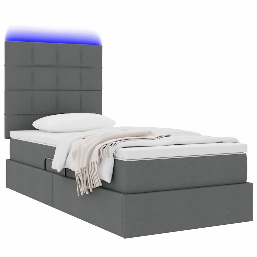 Lit de rangement LED avec matelas Gris foncé 100 x 200 cm Tissu - XIOS