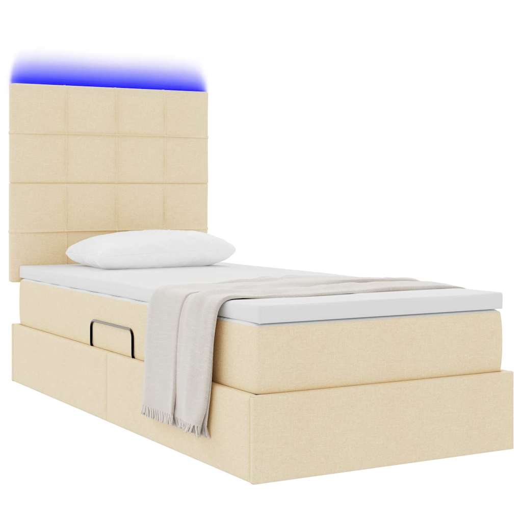 Lit de rangement LED avec matelas Crème 100 x 200 cm Tissu - XIOS