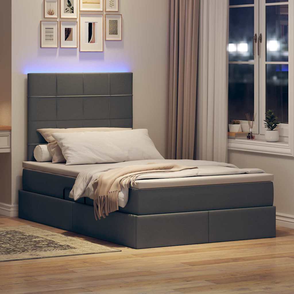 Lit avec rangement et LED Gris foncé 120 x 190 cm Polyester - XIOS