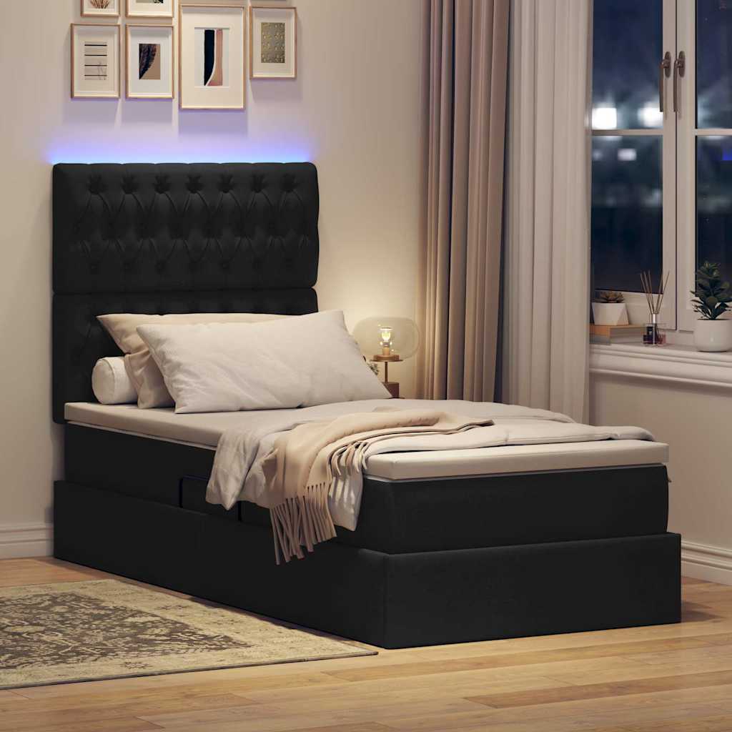 Lit de rangement LED avec matelas Noir 90 x 190 cm Tissu - XIOS