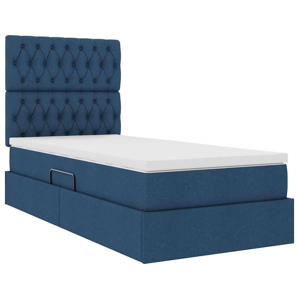 Lit de rangement LED avec matelas Bleu 90 x 190 cm Tissu