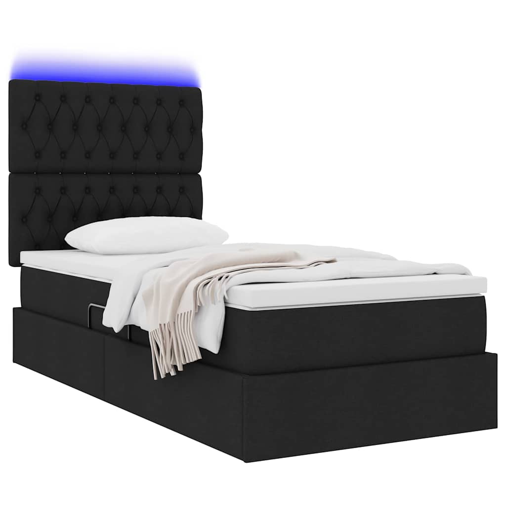 Lit de rangement LED avec matelas Noir 90 x 200 cm Tissu - XIOS