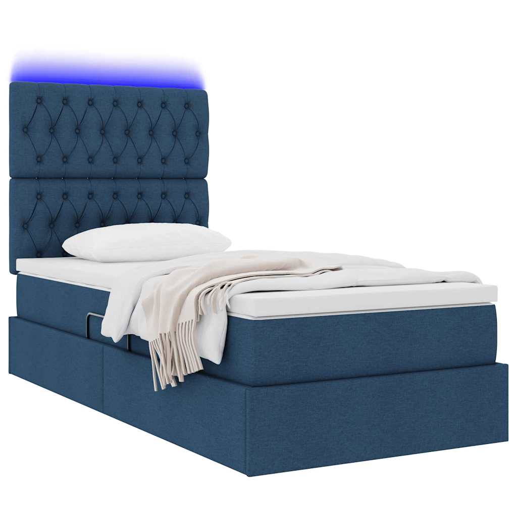 Lit de rangement LED avec matelas Bleu 90 x 200 cm Tissu