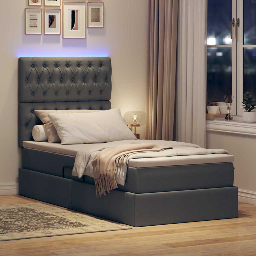 Lit de rangement LED avec matelas Gris foncé 100 x 200 cm Tissu - XIOS