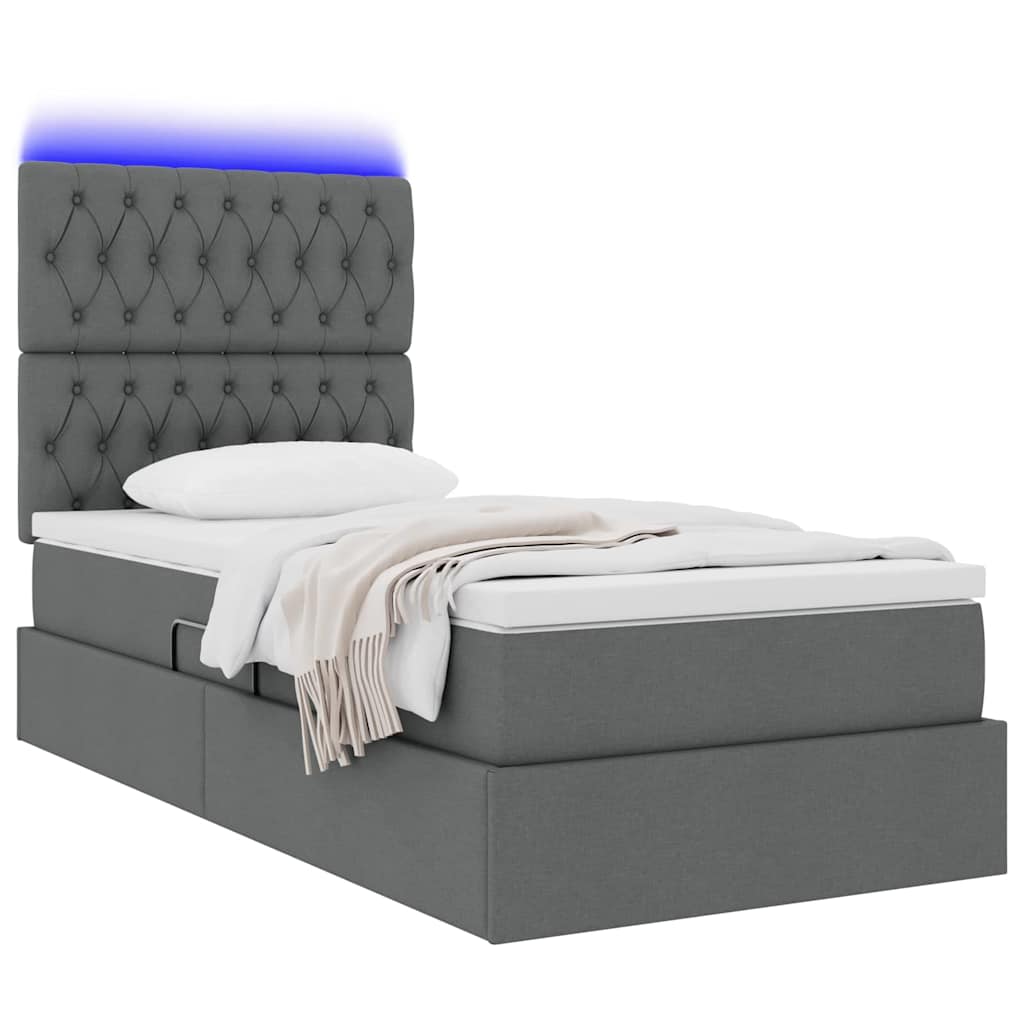 Lit de rangement LED avec matelas Gris foncé 100 x 200 cm Tissu - XIOS