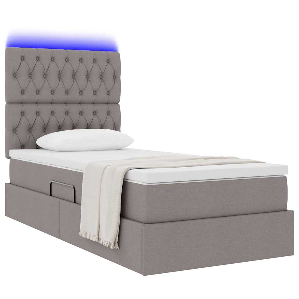 Lit de rangement LED avec matelas Taupe 100 x 200 cm Tissu - XIOS