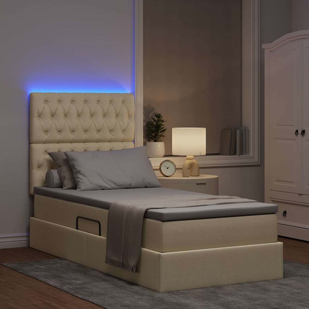 Lit de rangement LED avec matelas Crème 100 x 200 cm Tissu - XIOS