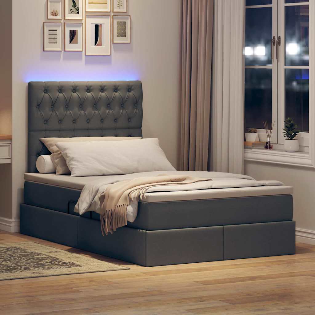 Lit avec rangement et LED Gris foncé 120 x 190 cm Polyester - XIOS