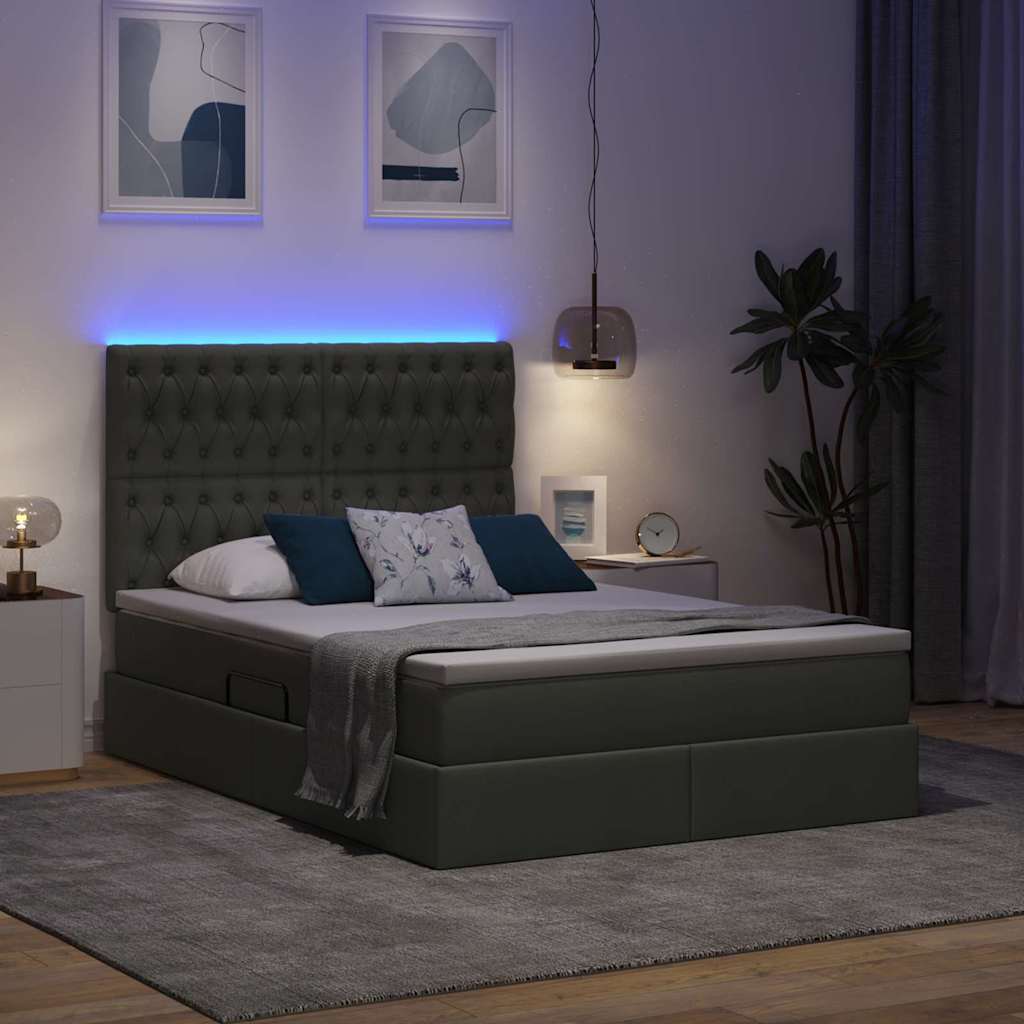 Lit avec rangement et LED Gris foncé 140 x 200 cm Polyester - XIOS