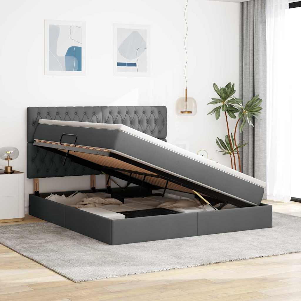 Lit avec rangement et LED Gris foncé 160 x 200 cm Polyester - XIOS