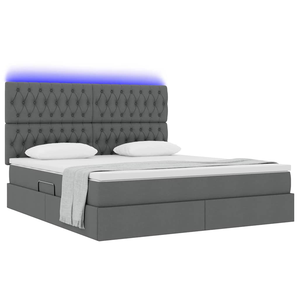 Lit avec rangement et LED Gris foncé 160 x 200 cm Polyester - XIOS