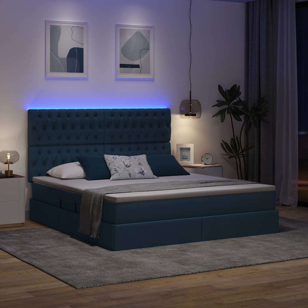 Lit avec rangement et LED avec LED Bleu 160 x 200 cm Polyester - XIOS