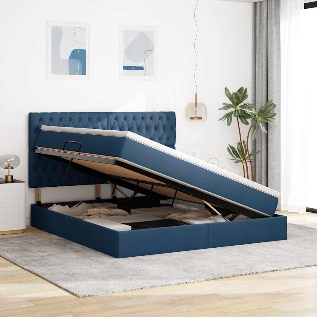Lit avec rangement et LED avec LED Bleu 160 x 200 cm Polyester - XIOS